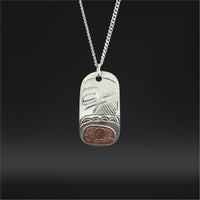 Hummingbird and Flower - Silver Pendant with 14k Rose Gold