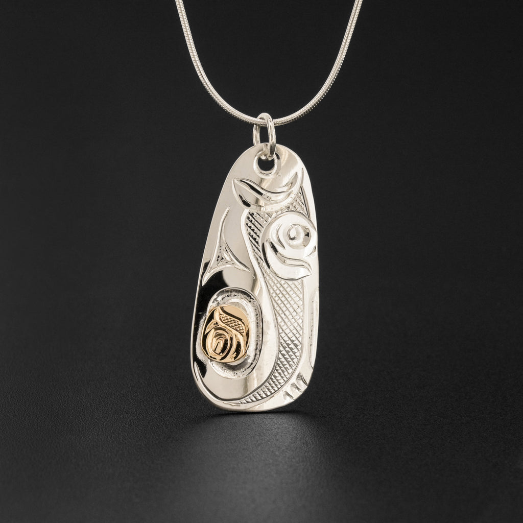 Orca Mother and Child - Silver Pendant with 14k Gold