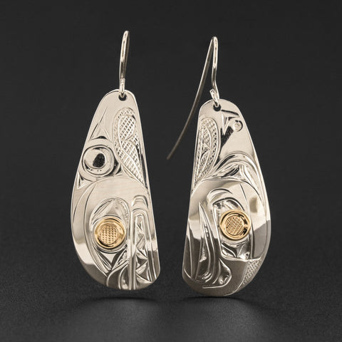 Orca and Eagle<br>Silver Earrings with 14k Gold