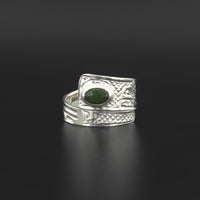 Bear - Silver Wrap Ring with Jade