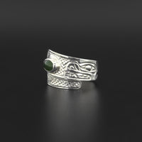 Bear - Silver Wrap Ring with Jade