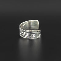 Bear - Silver Wrap Ring with Jade