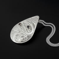 Raven and Light - Silver Pendant with Onyx and Garnet