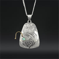 Angler Fish - Silver Pendant with Abalone and 14k Gold