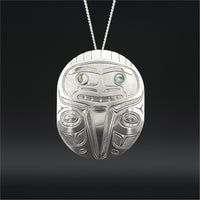 Raven with a Broken Beak - Silver Pendant with Abalone