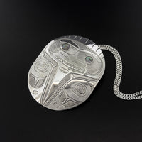 Raven with a Broken Beak - Silver Pendant with Abalone