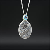 'wáahuu k'ust'áan (Sea Turtle) - Argillite Pendant with Silver Bezel and Abalone