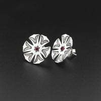 Haida Flower - Silver Stud Earrings with Stones