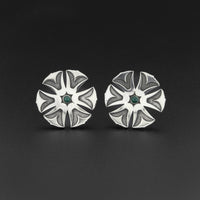 Haida Flower - Silver Stud Earrings with Stones