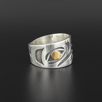 Eagle - Silver Ring with 14k Gold
