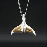 Whale Tail - Silver Pendant with 14k Gold and Sapphire