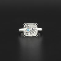 Bear - Silver Ring with Black Diamonds and Blue Topaz