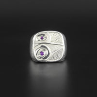 Hummingbirds - Silver Ring with Amethysts