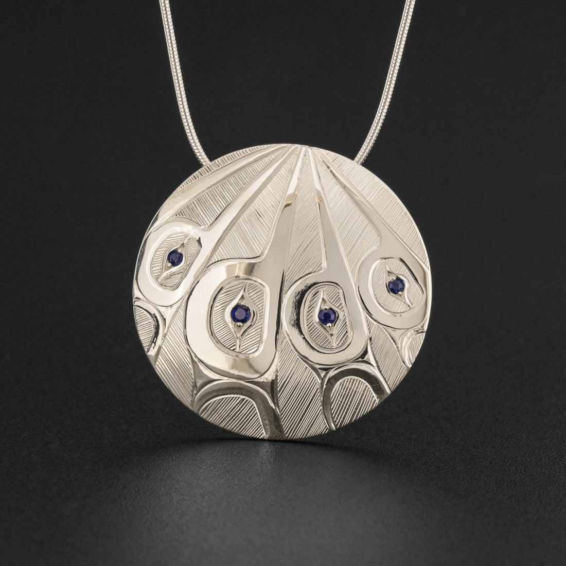 Hummingbird Family - Silver Pendant with Sapphire
