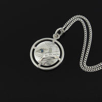 Wolf - Silver Pendant with Blue Diamond
