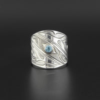 Hummingbirds - Silver Ring with Blue Topaz