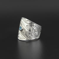 Hummingbirds - Silver Ring with Blue Topaz
