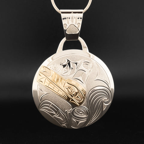 Wolf - Silver Pendant with 14k Gold