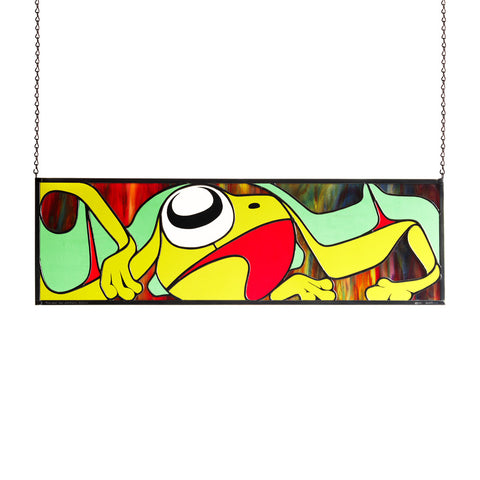 Frog and Northern Lights - Stained Glass Panel