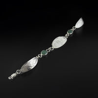 Frog - Silver Link Bracelet with Jade