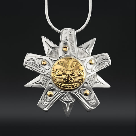 Sun - Silver Pendant with 14k Gold