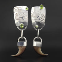 Bear Claw - Silver Earrings with Peridot