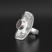 Hummingbird - Silver Ring with Garnet