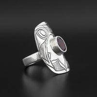 Hummingbird - Silver Ring with Garnet