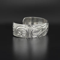 Wolf with Sun and Moon - Silver Bracelet
