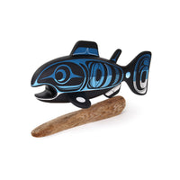 Salmon - Basswood Sculpture on Driftwood