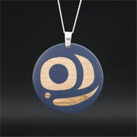 Salmon Egg (Navy Blue) - Olive Wood Pendant