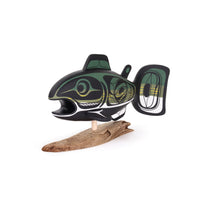 Salmon - Basswood Sculpture on Driftwood