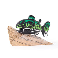 Salmon - Basswood Sculpture on Driftwood