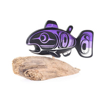 Salmon - Basswood Sculpture on Driftwood