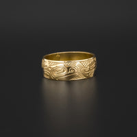 Killerwhale and Salmon - 14k Gold Ring