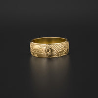 Killerwhale and Salmon - 14k Gold Ring