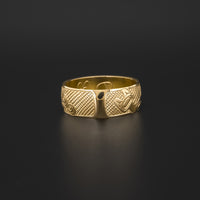 Killerwhale and Salmon - 14k Gold Ring