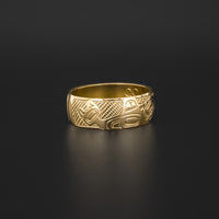 Killerwhale and Salmon - 14k Gold Ring