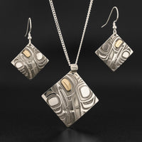 Hummingbird - Silver Pendant and Earring Set with 14k Gold