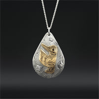 Hummingbird - Silver Pendant with 14k Gold