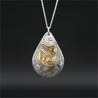 Hummingbird - Silver Pendant with 14k Gold