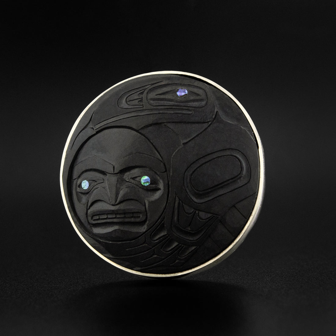 Raven Steals the Harvest Moon - Argillite Pendant with Abalone