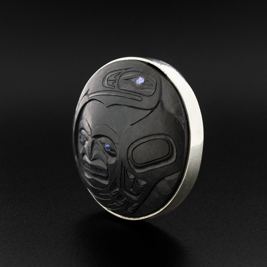 Raven Steals the Harvest Moon - Argillite Pendant with Abalone