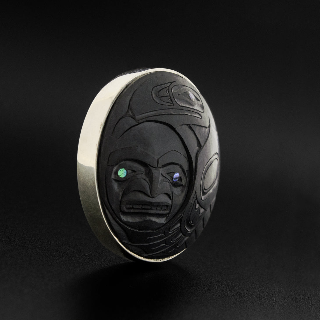 Raven Steals the Harvest Moon - Argillite Pendant with Abalone