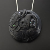 Wasco and Killerwhales - Argillite Pendant with Abalone Inlays