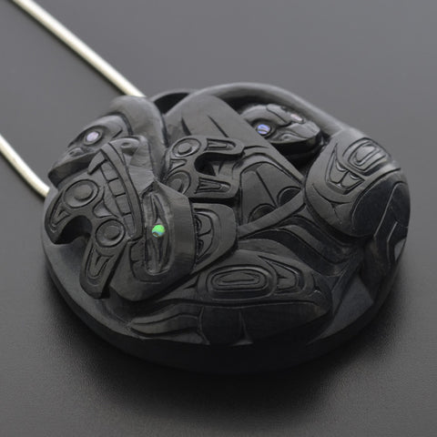 Wasco and Killerwhales - Argillite Pendant with Abalone Inlays