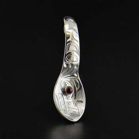 Wolf - Silver Pendant with Garnet