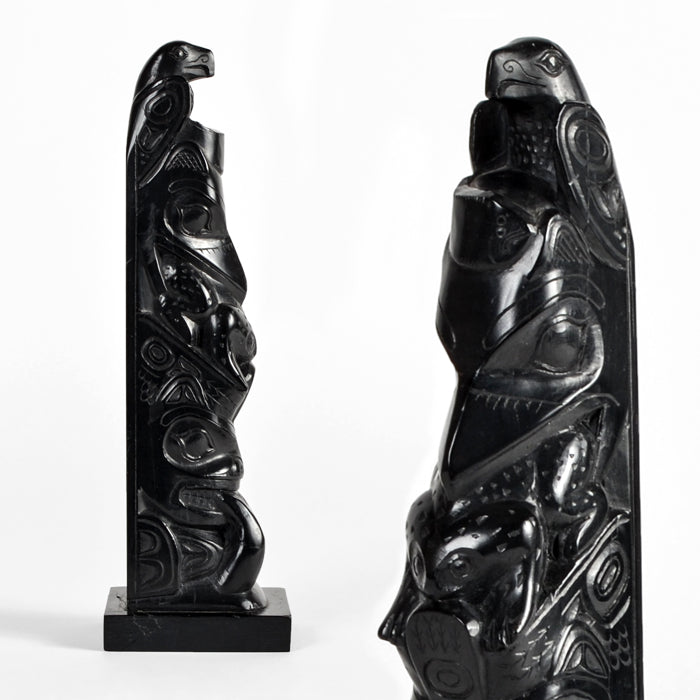Eagle, Raven, Frog, Killerwhale - Argillite Pole