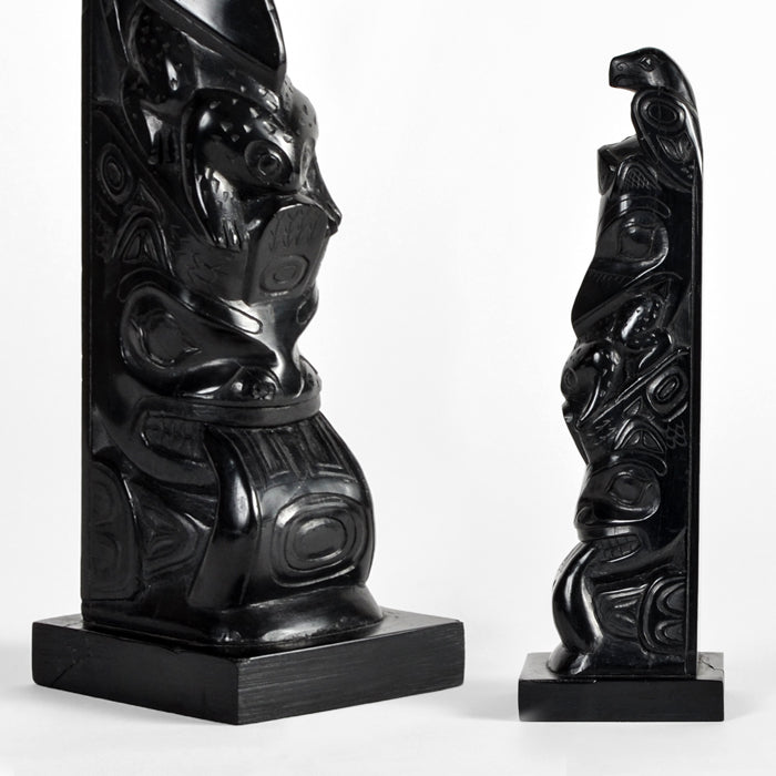 Eagle, Raven, Frog, Killerwhale - Argillite Pole