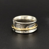 Wolf - Silver Ring with 14k Gold